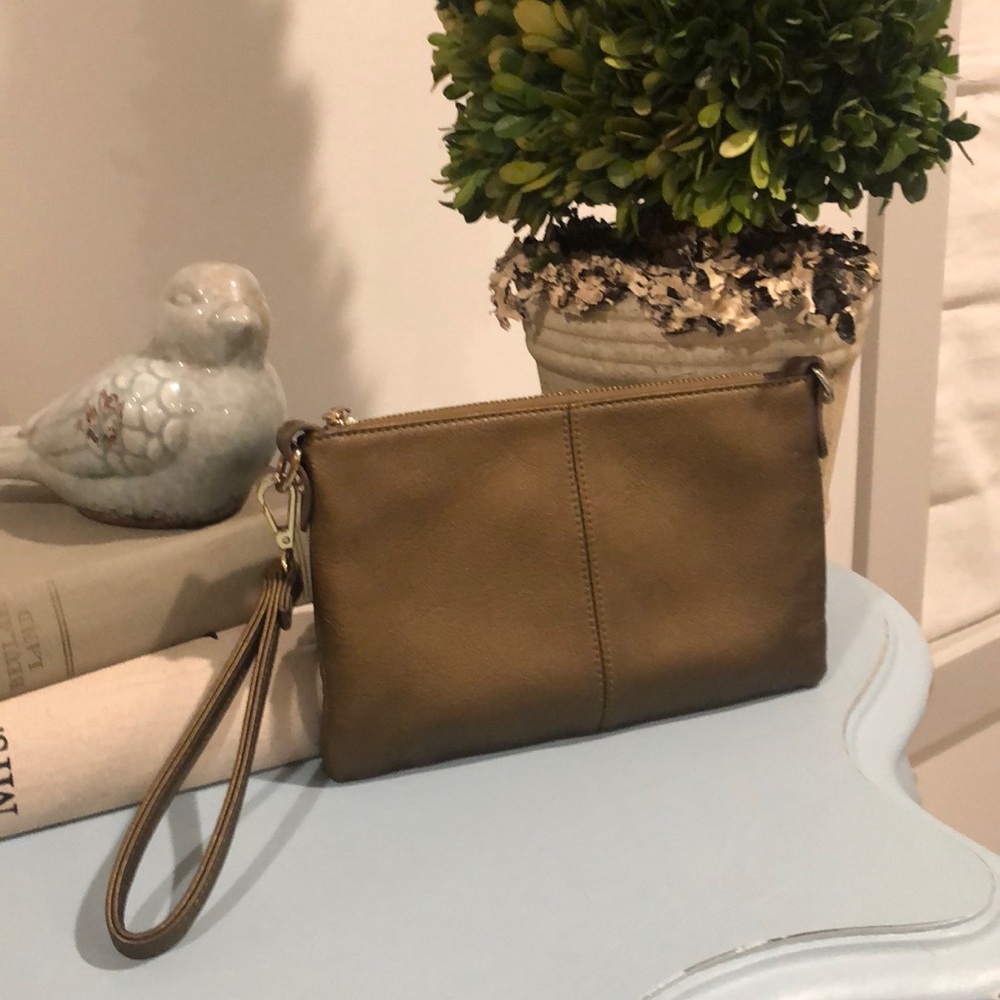 Unique Copper/bronze clutch with wristlet